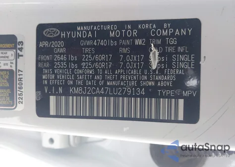 2020 Hyundai Tucson Se из США, поврежденный, VIN KM8J2CA47LU279134